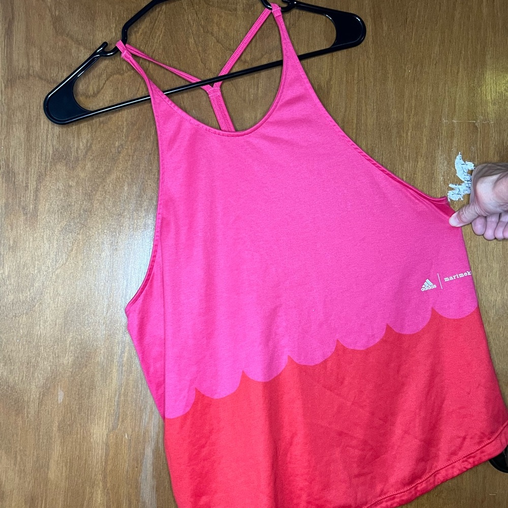 Adidas Vibrant Pink and Red Scallop Tank
